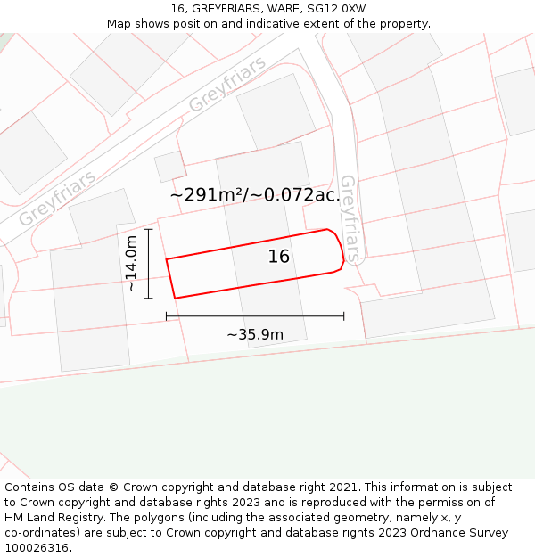 16, GREYFRIARS, WARE, SG12 0XW: Plot and title map