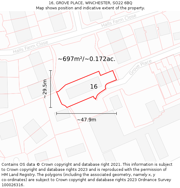 16, GROVE PLACE, WINCHESTER, SO22 6BQ: Plot and title map