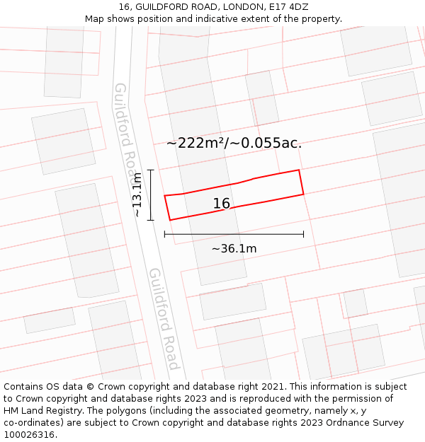 16, GUILDFORD ROAD, LONDON, E17 4DZ: Plot and title map