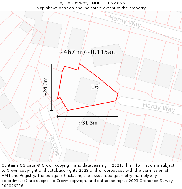 16, HARDY WAY, ENFIELD, EN2 8NN: Plot and title map