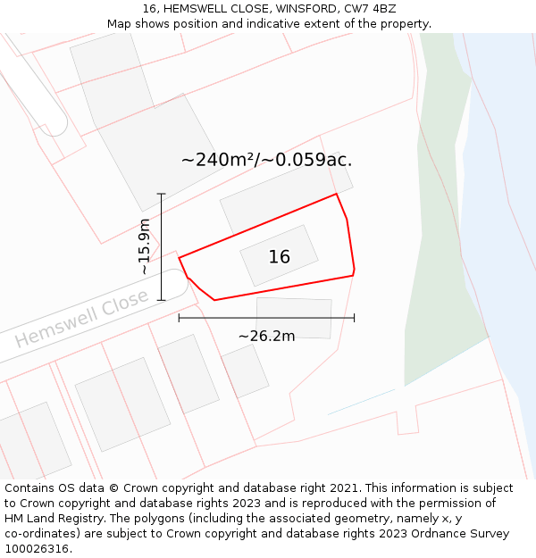 16, HEMSWELL CLOSE, WINSFORD, CW7 4BZ: Plot and title map