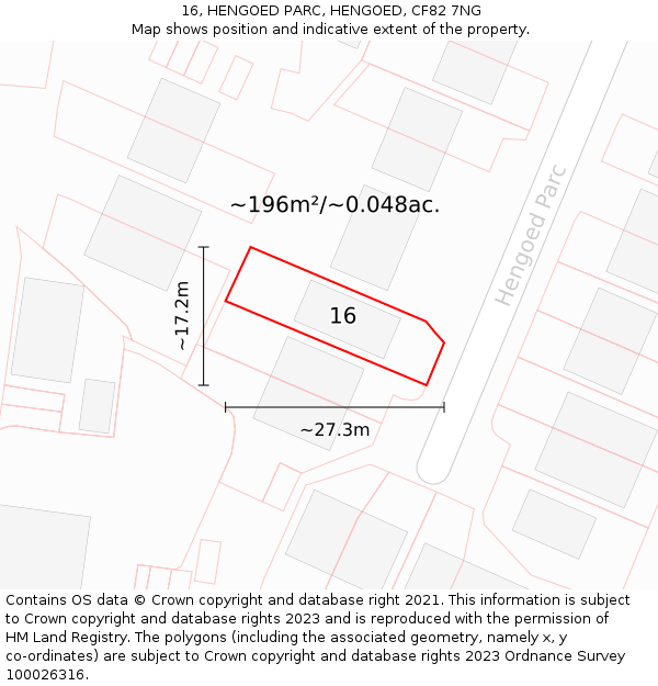 16, HENGOED PARC, HENGOED, CF82 7NG: Plot and title map