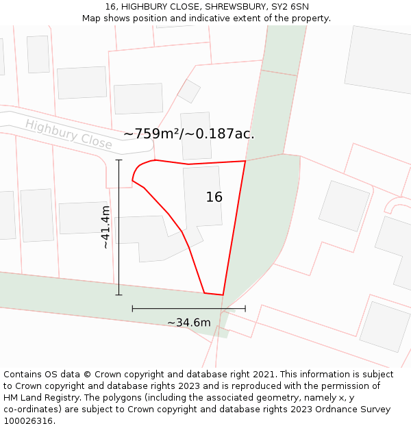 16, HIGHBURY CLOSE, SHREWSBURY, SY2 6SN: Plot and title map