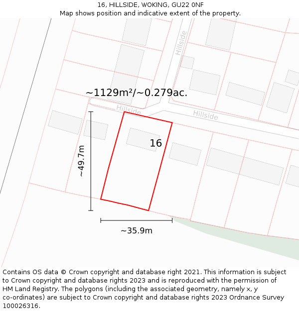 16, HILLSIDE, WOKING, GU22 0NF: Plot and title map