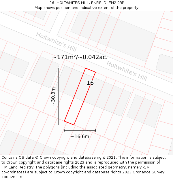 16, HOLTWHITES HILL, ENFIELD, EN2 0RP: Plot and title map