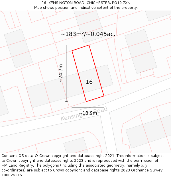 16, KENSINGTON ROAD, CHICHESTER, PO19 7XN: Plot and title map