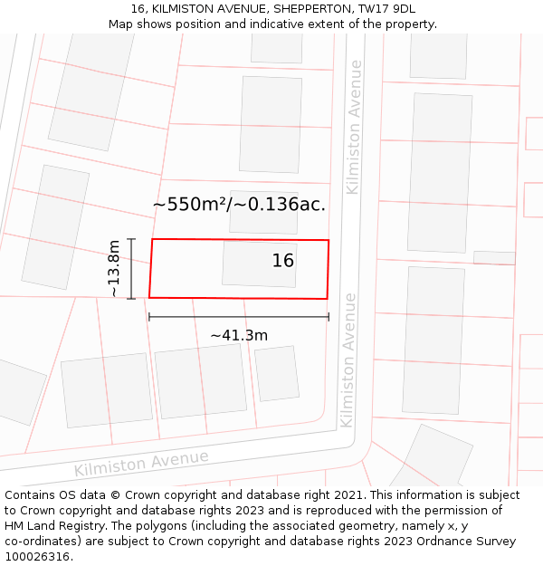 16, KILMISTON AVENUE, SHEPPERTON, TW17 9DL: Plot and title map