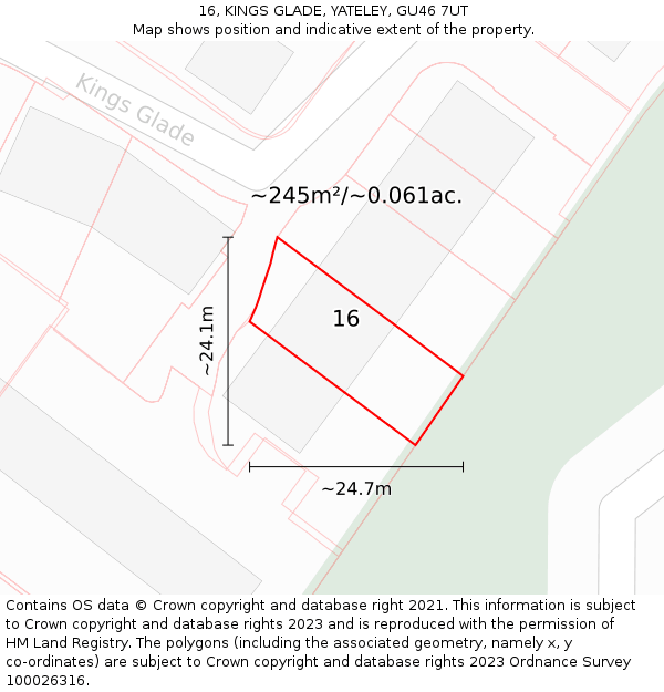 16, KINGS GLADE, YATELEY, GU46 7UT: Plot and title map
