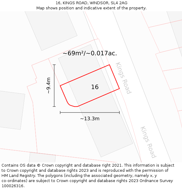 16, KINGS ROAD, WINDSOR, SL4 2AG: Plot and title map