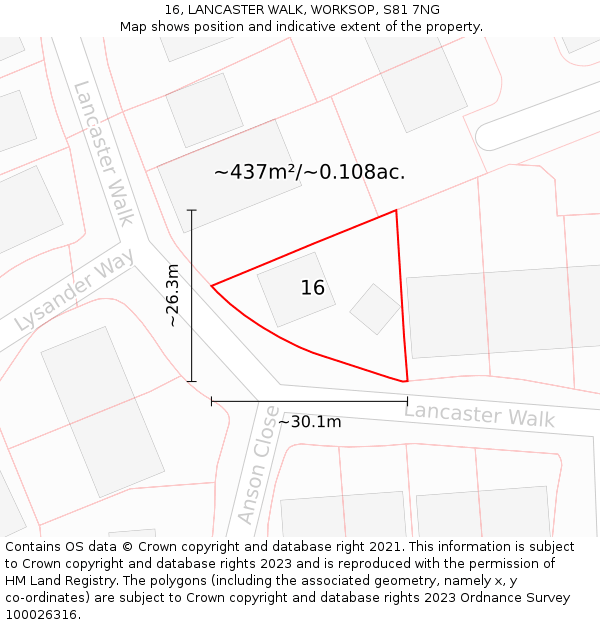 16, LANCASTER WALK, WORKSOP, S81 7NG: Plot and title map