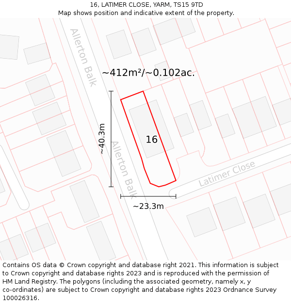 16, LATIMER CLOSE, YARM, TS15 9TD: Plot and title map