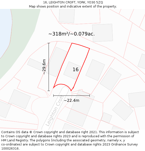 16, LEIGHTON CROFT, YORK, YO30 5ZQ: Plot and title map