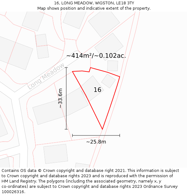 16, LONG MEADOW, WIGSTON, LE18 3TY: Plot and title map