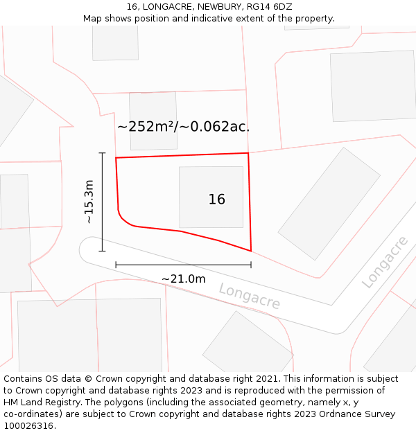 16, LONGACRE, NEWBURY, RG14 6DZ: Plot and title map