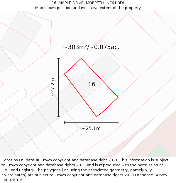 16, MAPLE DRIVE, MORPETH, NE61 3DL: Plot and title map