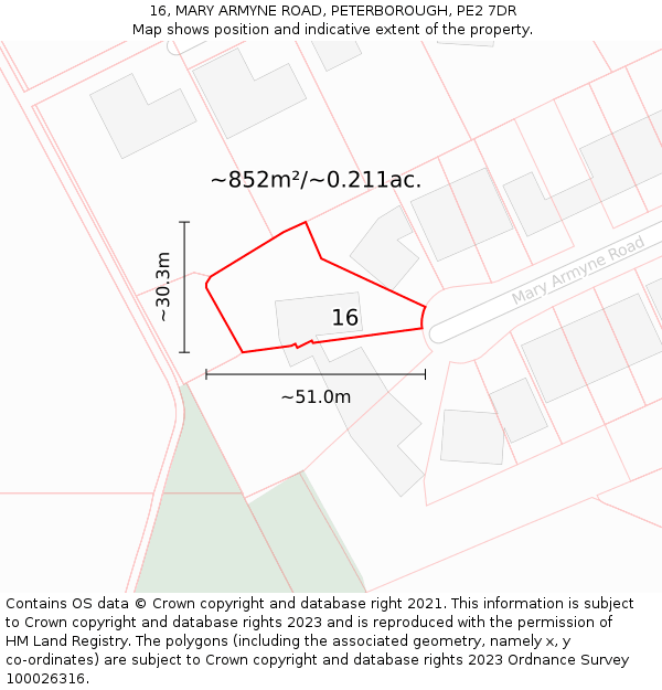 16, MARY ARMYNE ROAD, PETERBOROUGH, PE2 7DR: Plot and title map
