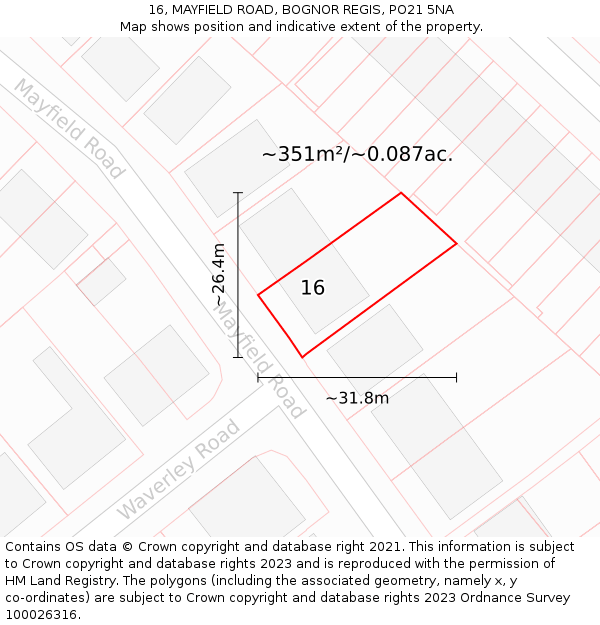 16, MAYFIELD ROAD, BOGNOR REGIS, PO21 5NA: Plot and title map