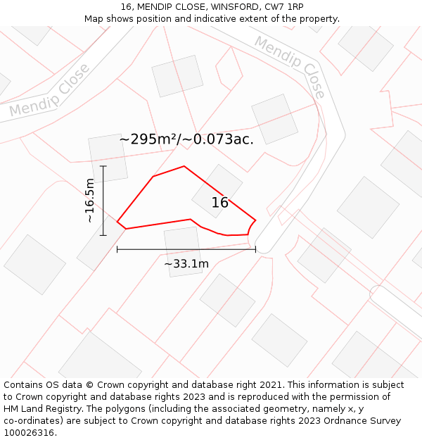 16, MENDIP CLOSE, WINSFORD, CW7 1RP: Plot and title map