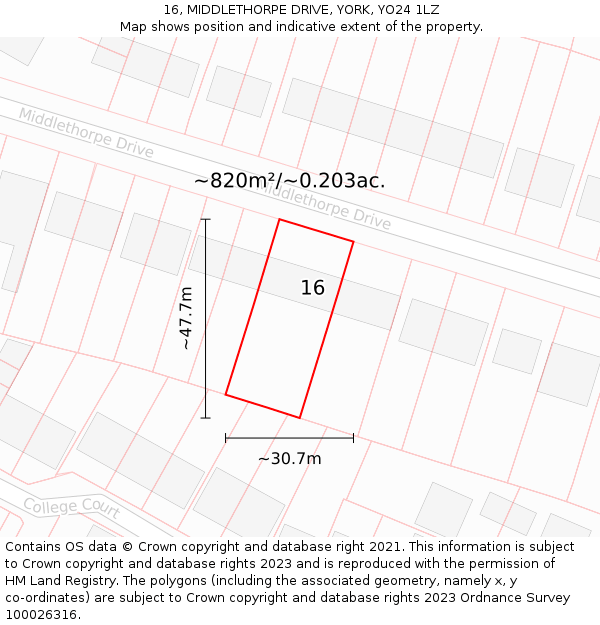 16, MIDDLETHORPE DRIVE, YORK, YO24 1LZ: Plot and title map