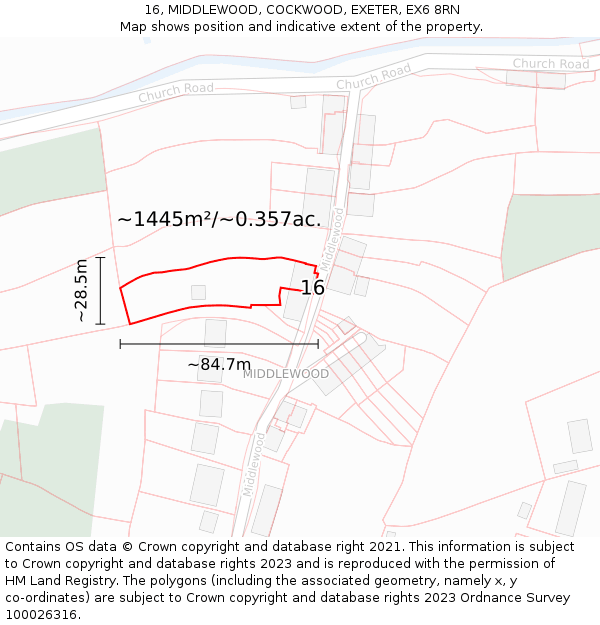 16, MIDDLEWOOD, COCKWOOD, EXETER, EX6 8RN: Plot and title map