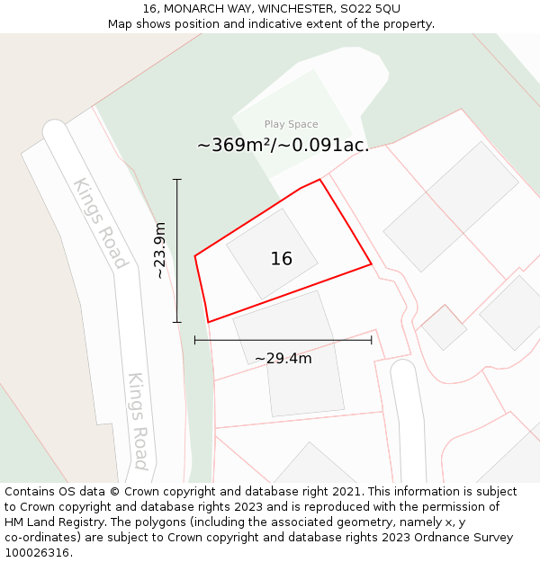 16, MONARCH WAY, WINCHESTER, SO22 5QU: Plot and title map