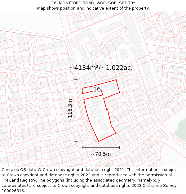 16, MONTFORD ROAD, WORKSOP, S81 7RY: Plot and title map