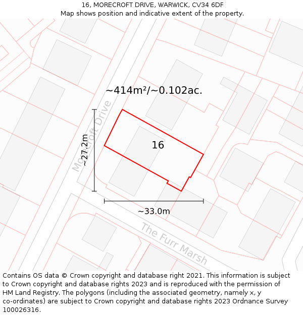 16, MORECROFT DRIVE, WARWICK, CV34 6DF: Plot and title map