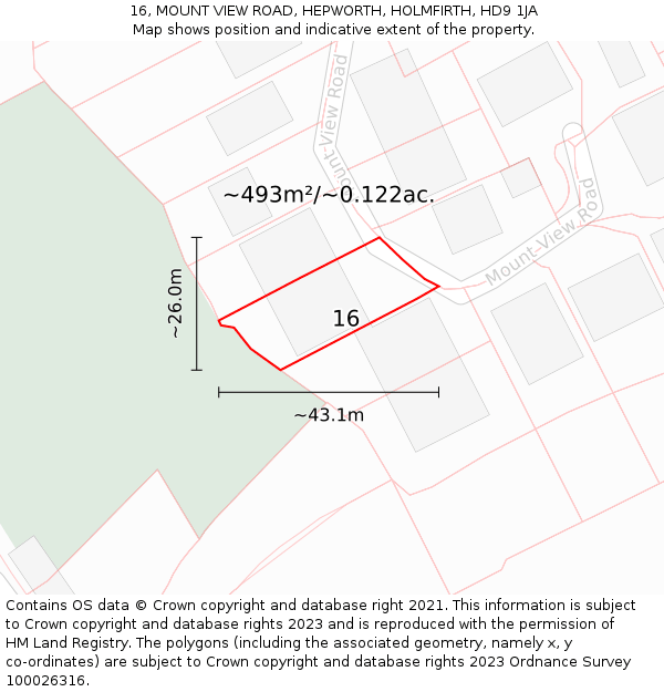 16, MOUNT VIEW ROAD, HEPWORTH, HOLMFIRTH, HD9 1JA: Plot and title map