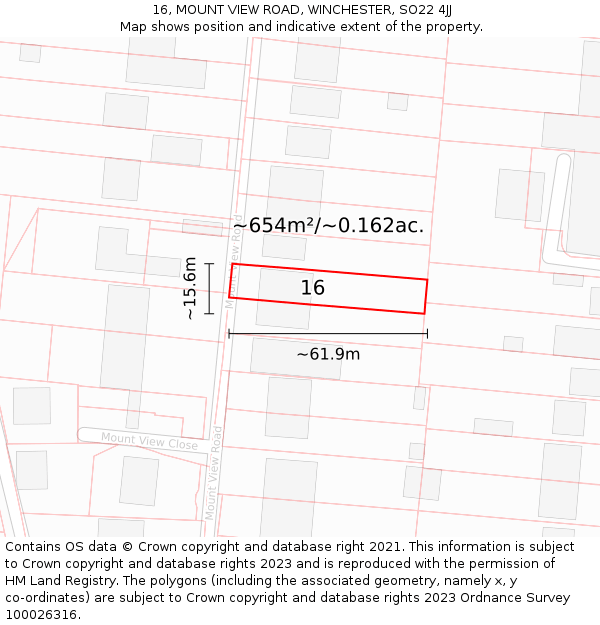 16, MOUNT VIEW ROAD, WINCHESTER, SO22 4JJ: Plot and title map