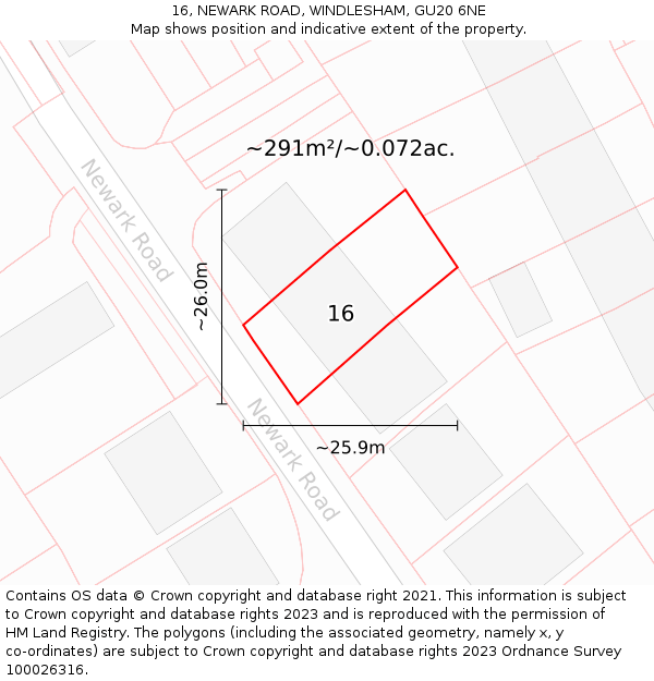 16, NEWARK ROAD, WINDLESHAM, GU20 6NE: Plot and title map