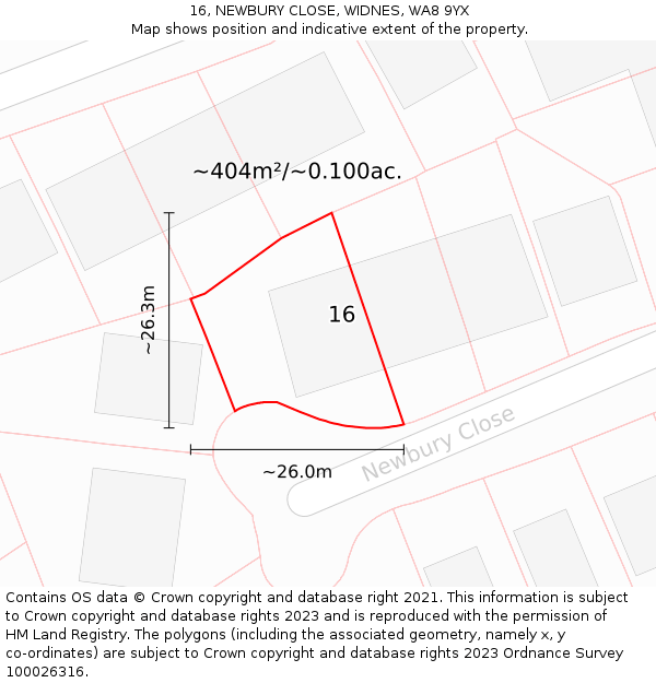 16, NEWBURY CLOSE, WIDNES, WA8 9YX: Plot and title map