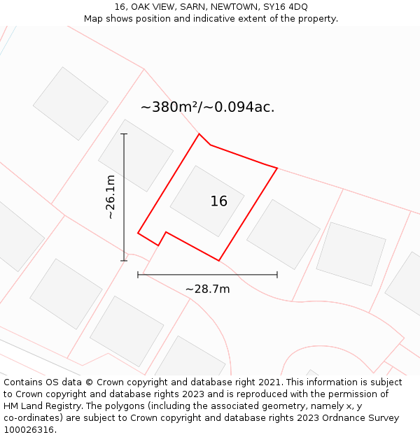 16, OAK VIEW, SARN, NEWTOWN, SY16 4DQ: Plot and title map