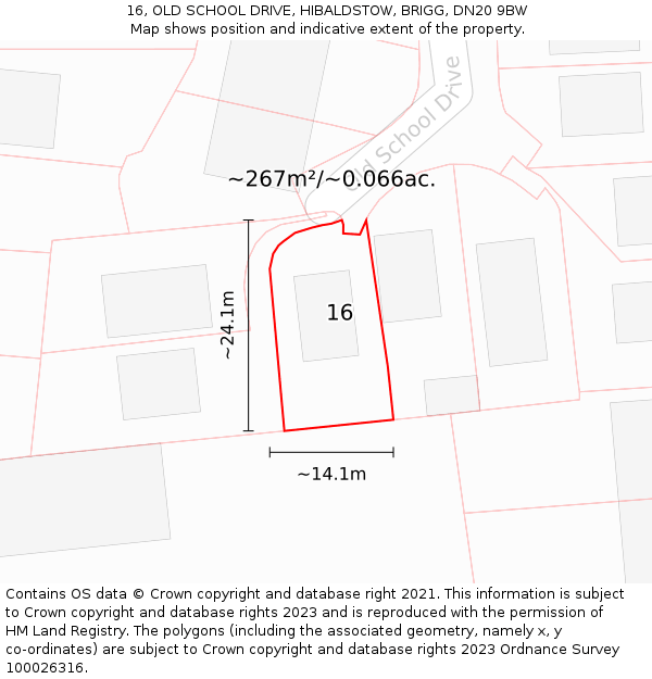 16, OLD SCHOOL DRIVE, HIBALDSTOW, BRIGG, DN20 9BW: Plot and title map