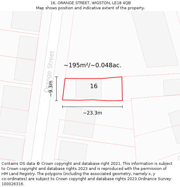 16, ORANGE STREET, WIGSTON, LE18 4QB: Plot and title map