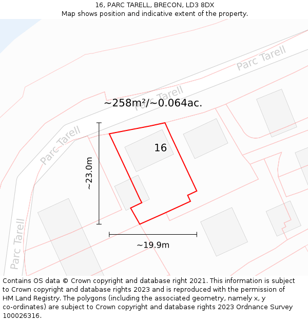 16, PARC TARELL, BRECON, LD3 8DX: Plot and title map