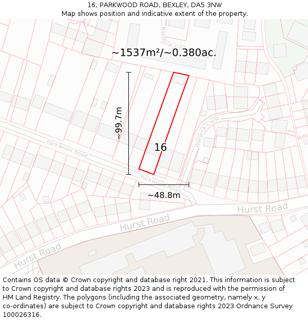 16, PARKWOOD ROAD, BEXLEY, DA5 3NW: Plot and title map