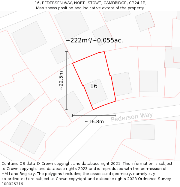 16, PEDERSEN WAY, NORTHSTOWE, CAMBRIDGE, CB24 1BJ: Plot and title map