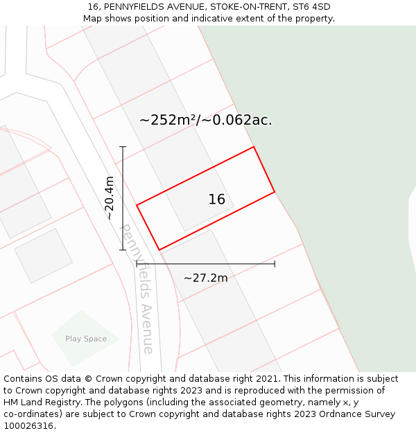 16, PENNYFIELDS AVENUE, STOKE-ON-TRENT, ST6 4SD: Plot and title map