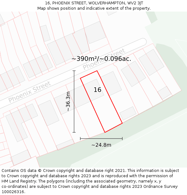 16, PHOENIX STREET, WOLVERHAMPTON, WV2 3JT: Plot and title map