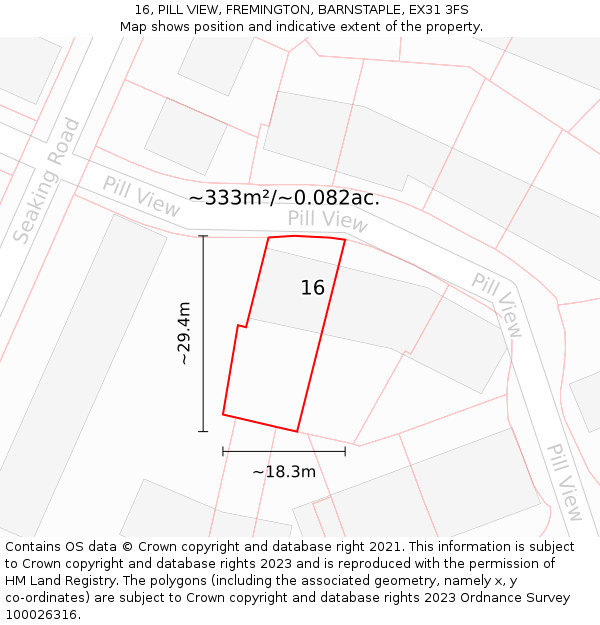 16, PILL VIEW, FREMINGTON, BARNSTAPLE, EX31 3FS: Plot and title map