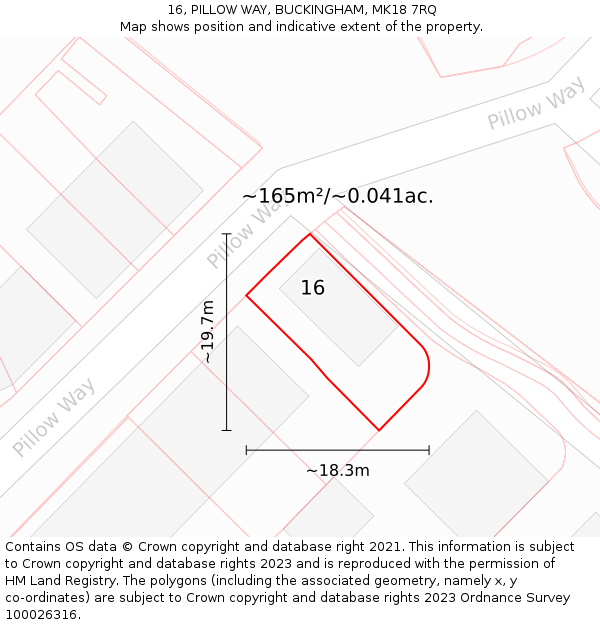 16, PILLOW WAY, BUCKINGHAM, MK18 7RQ: Plot and title map