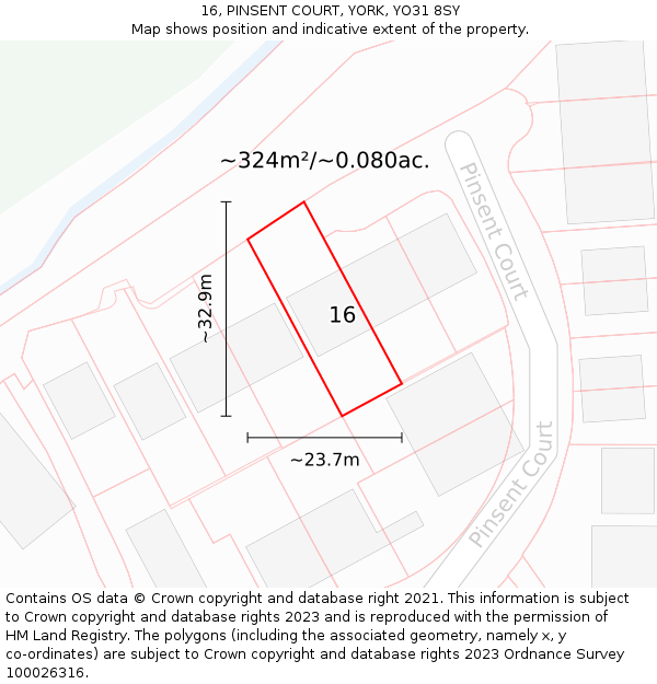 16, PINSENT COURT, YORK, YO31 8SY: Plot and title map