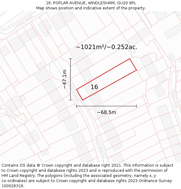 16, POPLAR AVENUE, WINDLESHAM, GU20 6PL: Plot and title map