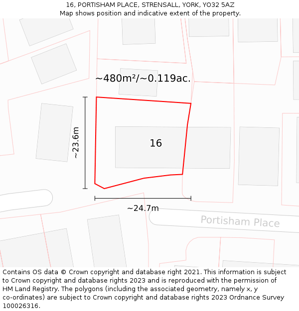 16, PORTISHAM PLACE, STRENSALL, YORK, YO32 5AZ: Plot and title map