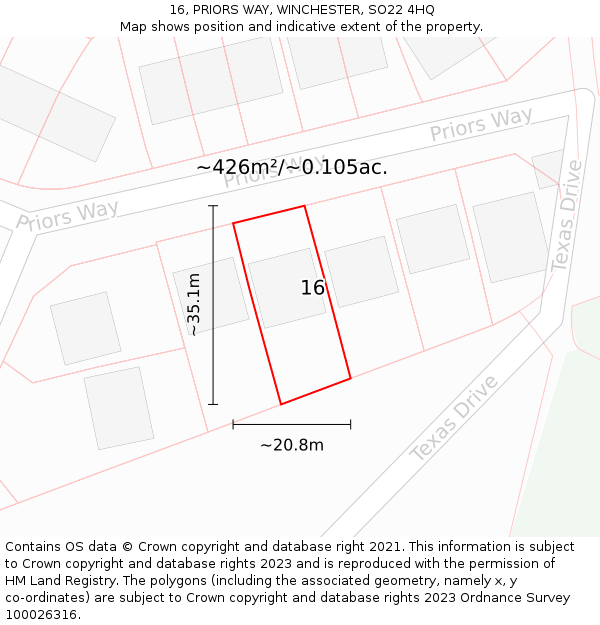 16, PRIORS WAY, WINCHESTER, SO22 4HQ: Plot and title map