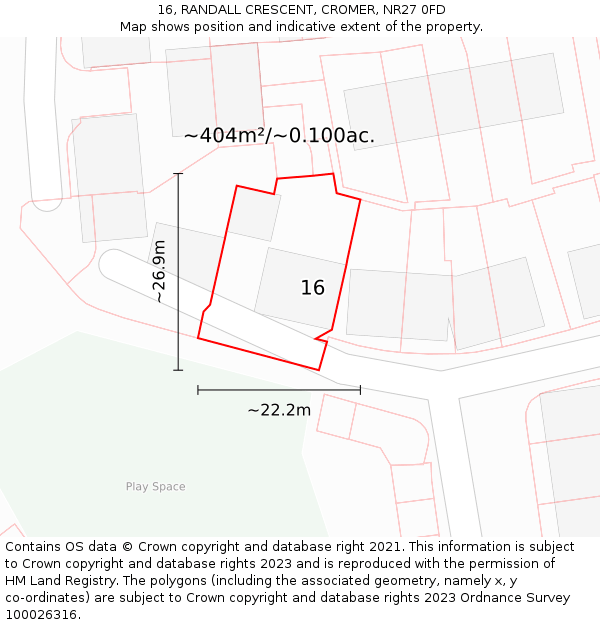 16, RANDALL CRESCENT, CROMER, NR27 0FD: Plot and title map