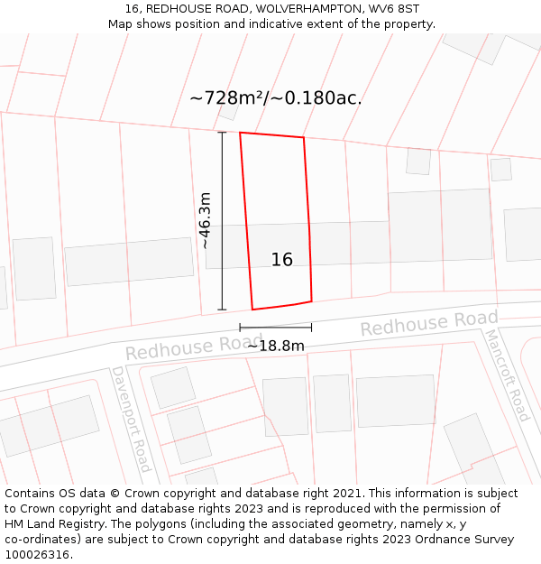 16, REDHOUSE ROAD, WOLVERHAMPTON, WV6 8ST: Plot and title map