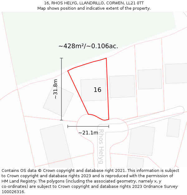 16, RHOS HELYG, LLANDRILLO, CORWEN, LL21 0TT: Plot and title map