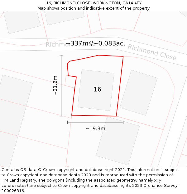 16, RICHMOND CLOSE, WORKINGTON, CA14 4EY: Plot and title map