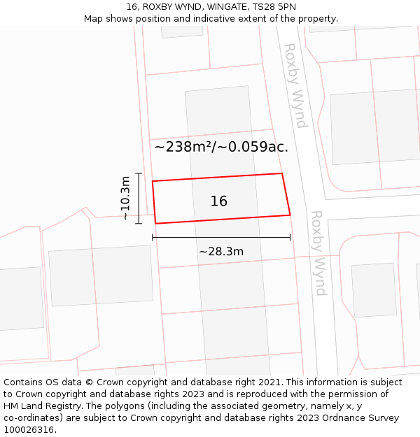 16, ROXBY WYND, WINGATE, TS28 5PN: Plot and title map